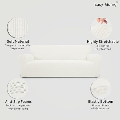 Easy-Going Stretch Sofa Slipcover 1-Piece Sofa Cover Furniture Protector Couch Soft with Elastic Bottom for Kids, Polyester Spandex Jacquard Fabric Small Checks (Sofa, Cream)