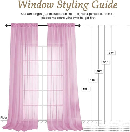 OVZME Light Pink Bedroom Curtains 96 Length for Farmhouse, 59 Inch Extra Wide Light Filtering Voile Drapes Light Airy Window Decor for Patio Door Living Room Bedroom Dining, 59Wx96L Inches