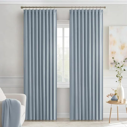 MIULEE Light Blue Back Tab Blackout Curtains 84 Inch Length 2 Panels Set for Living Room Bedroom Privacy, Rod Pocket/Pinch Pleat Thermal Insulated Room Darkening Pleated Light Blocking Drapes