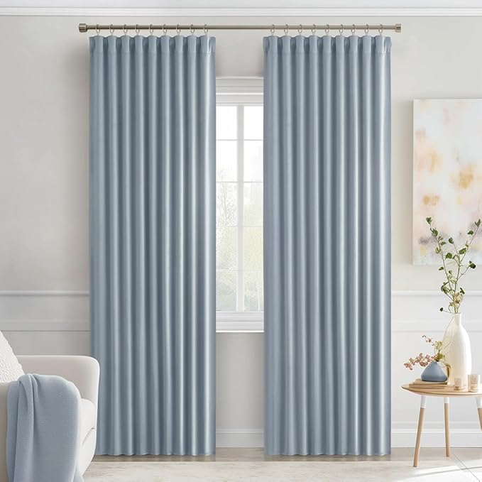 MIULEE Light Blue Back Tab Blackout Curtains 90 Inches Long 2 Panels Set for Living Room Bedroom Privacy, Rod Pocket/Pinch Pleat Thermal Insulated Room Darkening Pleated Light Blocking Drapes