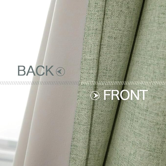 MIULEE Linen Texture Curtains, 2 Panels (52"W x 108"L) Sage Green, Blackout, Grommet, Room Darkening, Bedroom, Living Room, Nursery