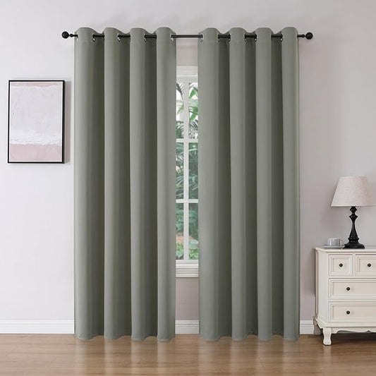 Joydeco Blackout Curtains 90 Inch Length 2 Panels Set, Thermal Insulated Long Curtains& Drapes 2 Burg, Room Darkening Grommet Drapes for Bedroom Living Room Window (Sage Green, W52 x L90 Inch)