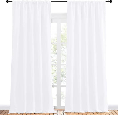 NICETOWN White Bedroom Curtain Panels - Multi-Function Noise Reducing Performance Window Treatment Thermal Insulated Rod Pocket Room Darkening Drapes for Nursery (2 Panels, 52 in x 95 in (W x L))