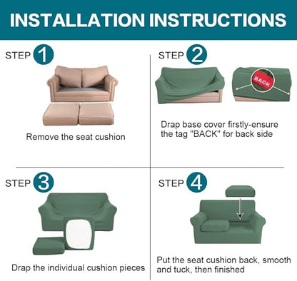 Turquoize 3 Piece Sofa Covers for 2 Cushion Couch Sofa Slipcover Soft Couch Cover for Dogs-Washable Sofa Furniture Covers with 2 Individual Cushion Covers (2 Cushion Sofa, Loden Frost)