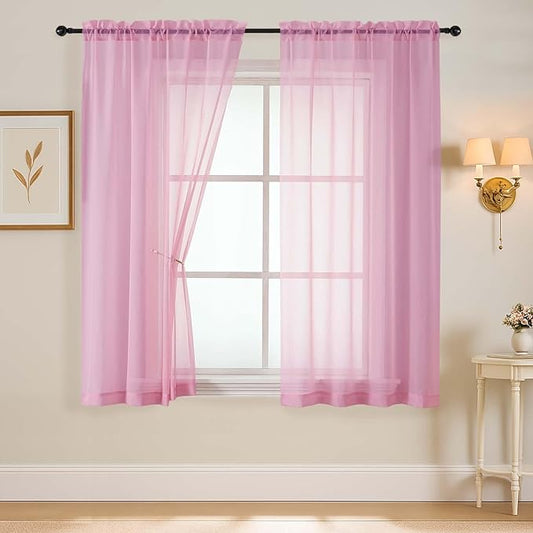 Light Pink Sheer Curtains 63 Inch Length 2 Panels, Voile Sheer Curtain for Living Room, Breathable Light Filtering Window Treatments, Soft Fabric Dual Rod Pocket Drapes, 2x42Wx63L Inches