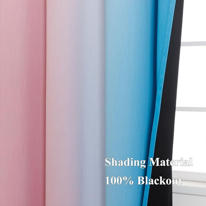 Estelar Textiler Pink and Blue Curtains 63 Inch Length 2 Panels, Ombre Total Blackout Curtains for Bedroom, Grommet Thermal Insulated Gradient Blackout Drapes for Kids Room, 42x63 Inch