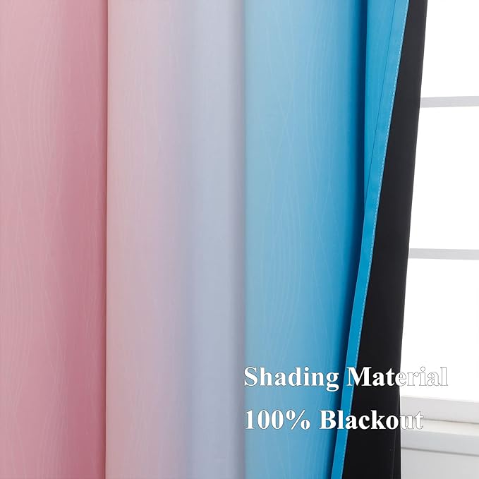 Estelar Textiler Pink and Blue Ombre Blackout Curtains 96 Inches Long, Full Room Darkening Grommet Curtains for Bedroom, Thermal Insulated Gradient Drapes for Living Room,52x96 Inch, 2 Panels