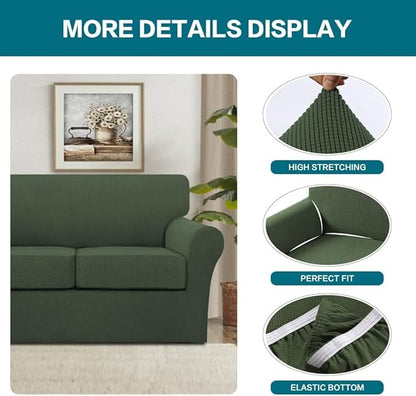 Turquoize 4 Piece Sofa Covers for 3 Cushion Couch Sofa Slipcover Soft Couch Cover for Dogs Washable Furniture Cover with 3 Individual Large Cushion Covers Feature Fabric (Large Sofa, Bronze Green)