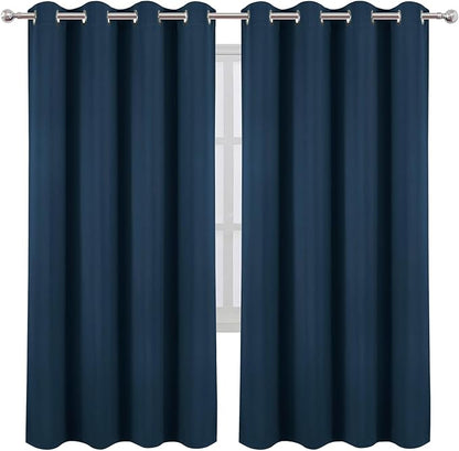 LEMOMO Blackout Curtains 66 x 72 Inch Long Navy Blue Curtains Set of 2 Panels Room Darkening Curtains for Bedroom and Living Room