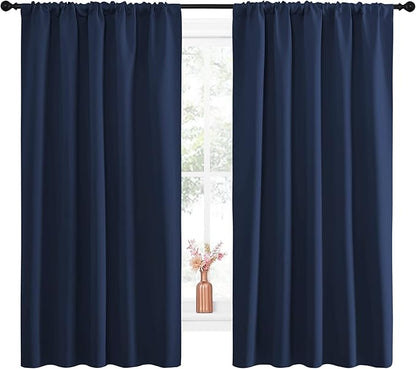 NICETOWN Navy Curtains Blackout Draperies - Modern Design Thermal Insulated Rod Pocket Blackout Drapes for Kid's Bedroom, Window Covering (1 Pair, 52 x 63 inches)