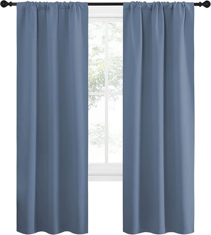 NICETOWN Blackout Curtains for Living Curtains, Home Decoration Solid Thermal Insulated Draperies & Drapes, Blackout Window Curtains for Kitchen (Stone Blue, 2 Panels, 34 in x 72 in (W x L))