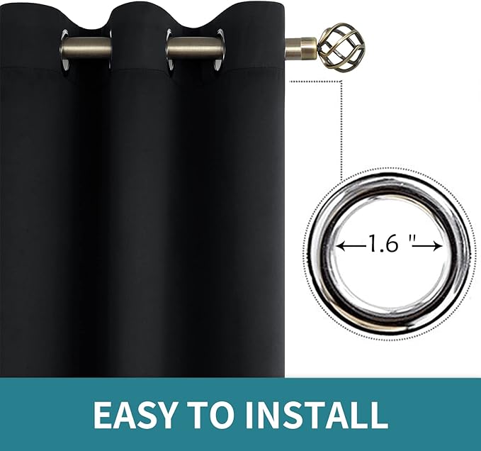 BGment Blackout Curtains for Living Room - Grommet Thermal Insulated Room Darkening Curtains for Bedroom, Set of 2 Panels (52 x 54 Inch, Black)