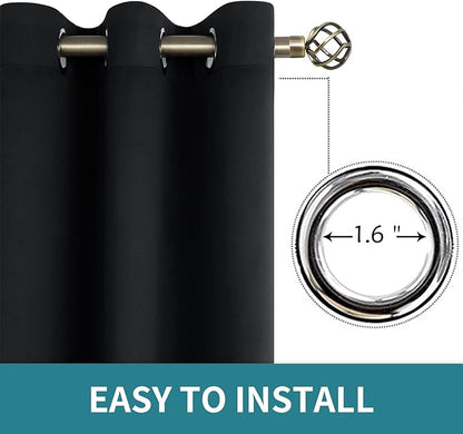 BGment Blackout Curtains - Grommet Thermal Insulated Room Darkening Bedroom and Living Room Curtain, Set of 2 Panels (70 x 63 Inch, Black)