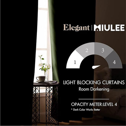 MIULEE Blackout Room Darkening Curtains Thermal Insulated Drapes Solid Window Treatment Set Grommet Top Light Blocking Curtain for Living Room/Bedroom 2 Panels 42 x 63 inch Olive Green