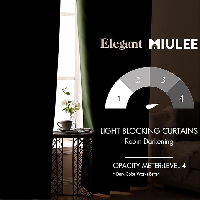 MIULEE Blackout Room Darkening Curtains Thermal Insulated Black Out Drapes Solid Window Treatment Grommet Light Blocking Curtain for Living Room Bedroom 2 Panels Set 52 x 84 inch Length Olive Green