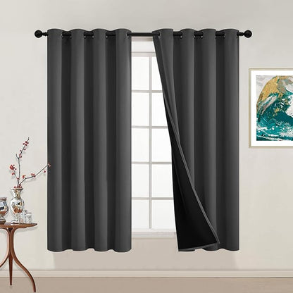 Yakamok 100% Blackout Curtains, 2 Thick Layers Thermal Insulated Total Blackout Drapes for Bedroom, Heat Blocking Window Curtains for Living Room(Charcoal Grey, 52Wx54L, 2 Panels)