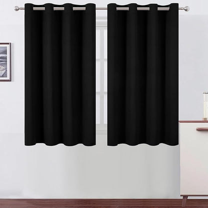 LEMOMO Blackout Curtains 66 x 54 Inch Long Black Curtains Set of 2 Panels Room Darkening Curtains for Bedroom and Living Room