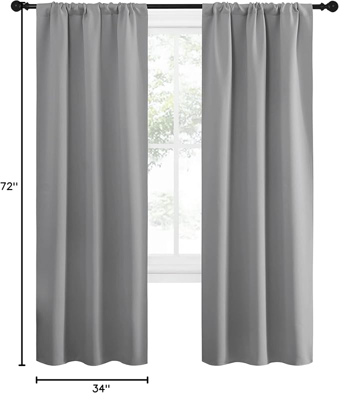 NICETOWN Sidelight Curtains for Front Door - Home Decoration Thermal Insulated Rod Pocket Blackout Blinds & Drapes for Small Windows (Silver Grey, 2 Panels, W34 x L72 -Inch)