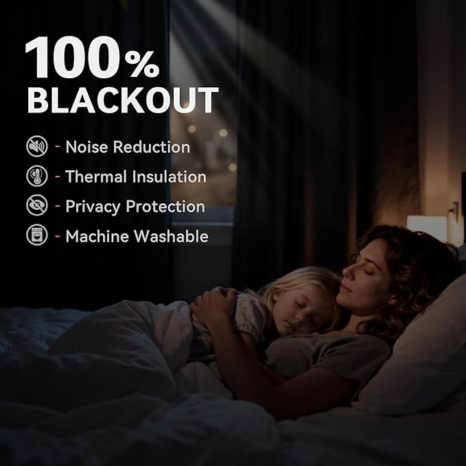 100% Blackout Shield Linen Blackout Curtains for Bedroom, Black Grommet Curtains for Living Room, Thermal Insulated Room Darkening Drapes for Nursery, Boho Home Decor, 50" W x 72" L, 2 Panels