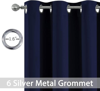 Yakamok 72 Inch Length Blackout Curtains for Bedroom, Thermal Insulated Room Darkening Grommet Top Window Drapes for Living Room,42W x 72L,Navy Blue,2 Panels