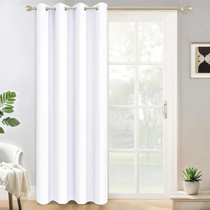 Yakamok Wide Thermal Blackout Patio Door Curtain Panel,Pure White Grommet Sliding Door Insulated Curtains, Extra Wide Curtains for Sliding Glass Door,Pure White, W52 x L84, 1 Panel