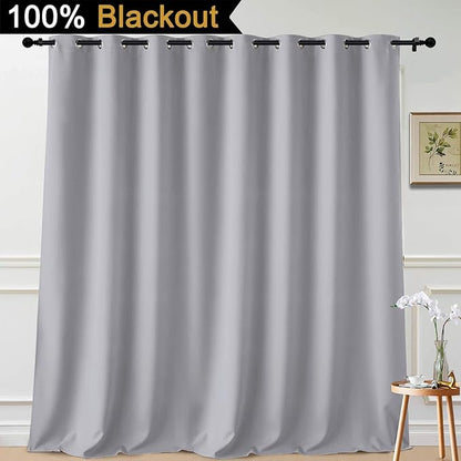 Yakamok 100% Blackout Patio Door Curtain Extra Wide Drapes - Sliding Glass Door Thermal Curtain - Light Grey, W100 x L108, 1 Panel