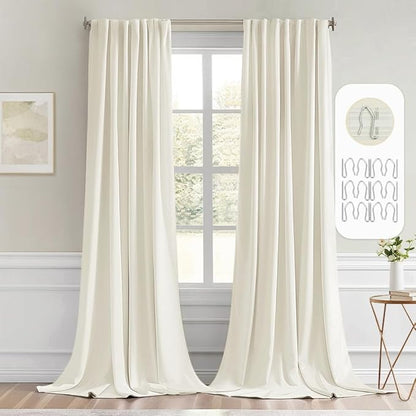 MIULEE Cream Back Tab Blackout Curtains 120 Inch Long 2 Panels Set for Bedroom, Rod Pocket/Pinch Pleated Extra Long Thermal Insulated Living Room Darkening Light Blocking 10FT Drapes