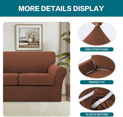 Turquoize 2 Piece Chair Covers Chair Slipcovers for Living Room Armchair Couch Cover Chair Sofa Cover with Individual Cushion Covers Furniture Cover for Chairs Feature Jacquard Fabric (Chair, Caramel)