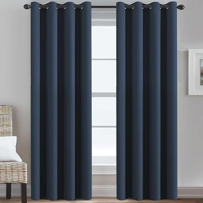 H.VERSAILTEX Blackout Curtain for Living Room Extra Long, Thermal Insulated Bedroom Curtains Grommet Top, Noise Reducing Patio Door Curtain - Navy Blue, One Panel, 52'W x 120'L