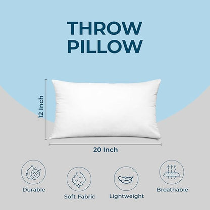 Utopia Bedding Throw Pillows (Set of 1, White) – 12 x 20 Inches Down Alternative Pillows for Bed, Sofa, and Couch - Fluffy Decorative Stuffer Pillow for Indoors & Outdoors