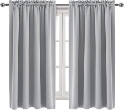 DWCN Blackout Curtains Room Darkening Thermal Insulated Bedroom Curtains Window Curtain Panels, 52 x 63 inches Long, Set of 2 Silver Grey Rod Pocket Drapes