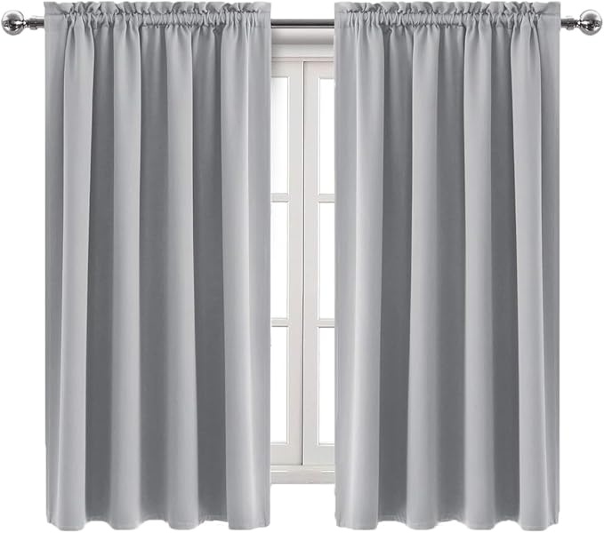 DWCN Blackout Curtains Room Darkening Thermal Insulated Bedroom Curtains Window Curtain Panels, 42 x 63 inches Long, Set of 2 Silver Grey Rod Pocket Drapes