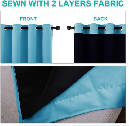 NICETOWN Teal Blue Full Shade Curtain Panels, 37" Wide x 80" Long, Teal Blue, Pair of Thermal Insulated & Energy Efficiency Blackout Drapes for Living Room, Lined Silky Performance Window Dressing
