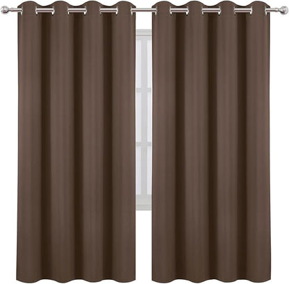 LEMOMO Blackout Curtains 66 x 72 Inch Long Chocolate Curtains Set of 2 Panels Room Darkening Curtains for Bedroom and Living Room