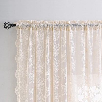 YJ YANJUN Vintage Lace Curtains 72 inchLength Romantic Flowers Sheer Pink Lacy Curtains for Girls Bedroom Living Room Rod Pocket Light Filtering 52 x 72 Inch Dusty Pink