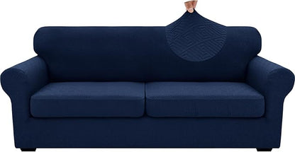 XINEAGE 2026 New 3 Pieces Couch Covers for 2 Extra Large Cushion Sofa Super Stretch Sofa Cover for 2 Large Seat Universal Loveseat Slip Cover for Living Room (Navy Blue), 71"-91"(2 Cushions)
