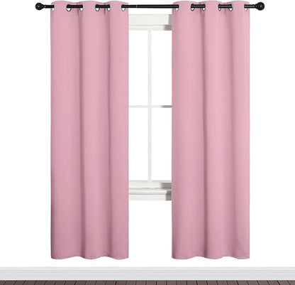 NICETOWN Bedroom Curtain Panels Blackout Draperies, Thermal Insulated Solid Grommet Blackout Curtains/Drapes (Crystal Pink, 1 Pair, 34 by 72-inch)