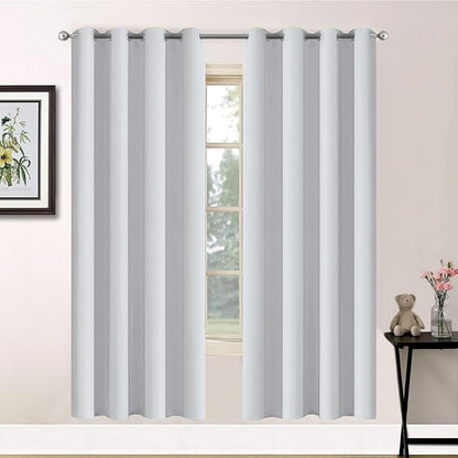 Yakamok Blackout Curtains Room Darkening Thermal Insulated Window Panels,Solid Grommet Top Drapes for Bedroom/Living Room(52Wx72L,Greyish White, 2 Panels)