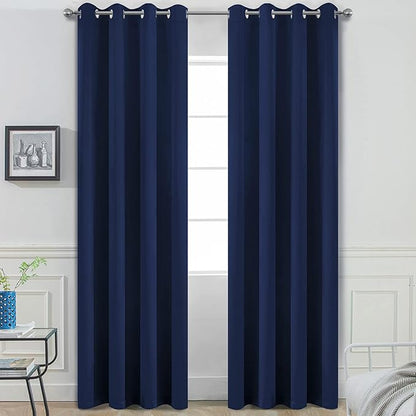 Yakamok Blackout Curtains 96 Inches Long Set of 2 Panels with Grommet Thermal Insulated Light Blocking Window Drapes for Bedroom/Living Room, Navy Blue Color, W52 x L96