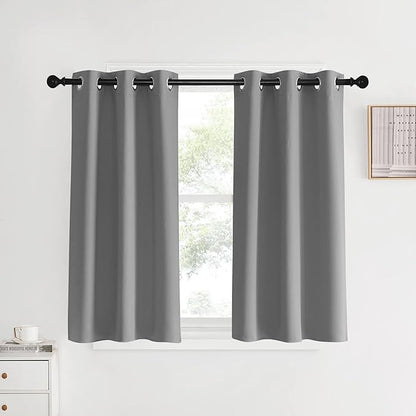 NICETOWN Room Darkening Kitchen Curtains, Silver Grey, 2 Panels, 34 by 40, Window Treatment Thermal Insulated Grommet Light Blocking Curtains & Drapes for Bedroom/Cafe