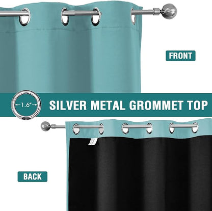 ChrisDowa 100% Blackout Curtains 84 inch Long for Bedroom with Black Liner, 2 Thick Layers Total Blackout Thermal Insulated Grommet Window Curtains 2 Panels Set (Aqua, 52 x 84 Inch)
