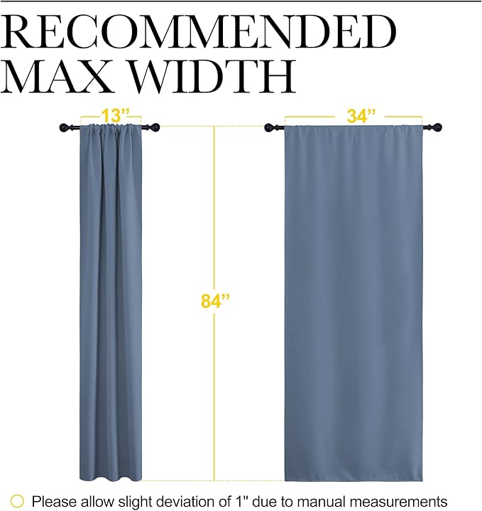 NICETOWN Blackout Curtains Window Draperies - Window Treatment Thermal Insulated Solid Room Darkening Drapes for Bedroom (Stone Blue, Set of 2 Panels, 34 by 84 inches Long)