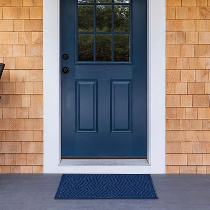 Mibao Front Door Mat, Dirt Trapper Welcome Mat for Outdoor Indoor, Non-Slip Waterproof Doormat, Durable Machine Washable Low Profile Entry Rug for Back Door Outside Patio Porch, 35.5" x 24", Blue