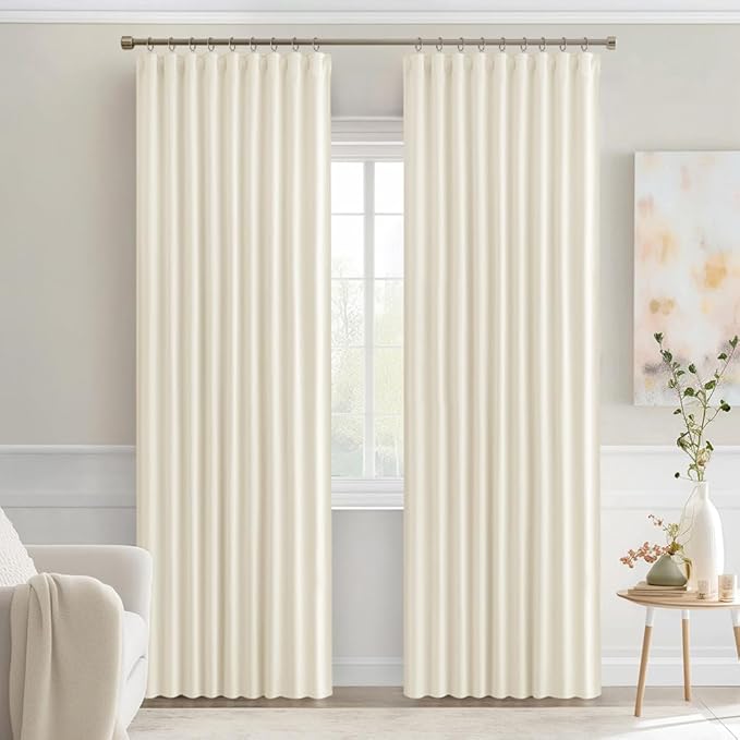 MIULEE Birch Back Tab Blackout Curtains 90 Inches Long 2 Panels Set for Living Room Bedroom Privacy, Rod Pocket/Pinch Pleat Thermal Insulated Room Darkening Pleated Light Blocking Drapes