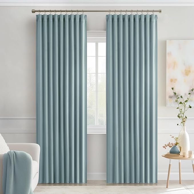 MIULEE Slate Blue Back Tab Blackout Curtains 90 Inches Long 2 Panels Set for Living Room Bedroom Privacy, Rod Pocket/Pinch Pleat Thermal Insulated Room Darkening Pleated Light Blocking Drapes