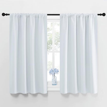 NICETOWN Greyish White Window Curtain Panels - Thermal Insulated Rod Pocket Room Darkening Curtain Sets for Bedroom (Platinum - Greyish White, 2 Panels, 42 by 48)