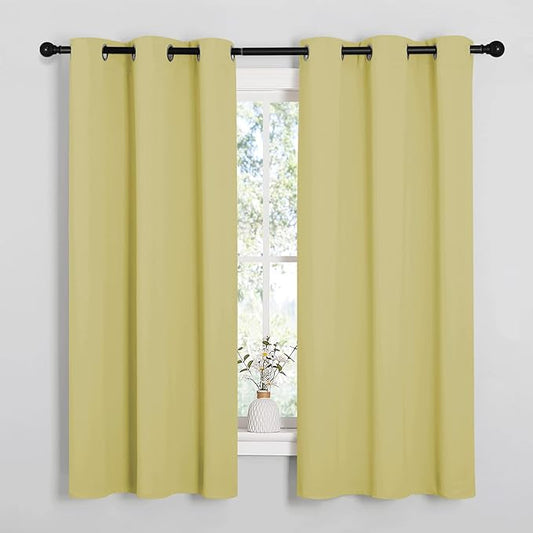 NICETOWN Paler Yellow Room Darkening Curtains for Kitchen, Window Treatment Thermal Insulated Solid Grommet Room Darkening Curtains/Drapes for Bedroom (Set of 2, 42 inches Wide by 48 inches Long)