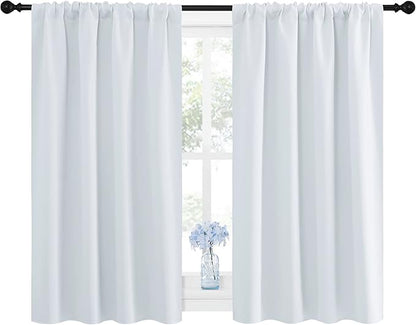 NICETOWN Greyish White Window Curtain Panels - Thermal Insulated Rod Pocket Room Darkening Curtain Sets for Bedroom (Platinum - Greyish White, 2 Panels, 42 in x 45 in (W x L))