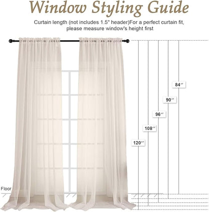 OVZME Sheer Cream Curtains 108 Inches Long 2 Panels Set, 59 Inch Extra Wide Lightweight Airy Cream Sheer Curtain for Living Room Bedroom, Filmy Voile Rod Pocket, 59Wx108L Inches
