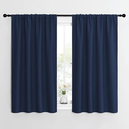 NICETOWN Kitchen Curtains, Short Blackout Curtains & Drapes, Thermal Insulated Blackout Curtain Panels for Kids Room, Play Room (Navy, 42" Wide by 54" Long, 2 PCs)